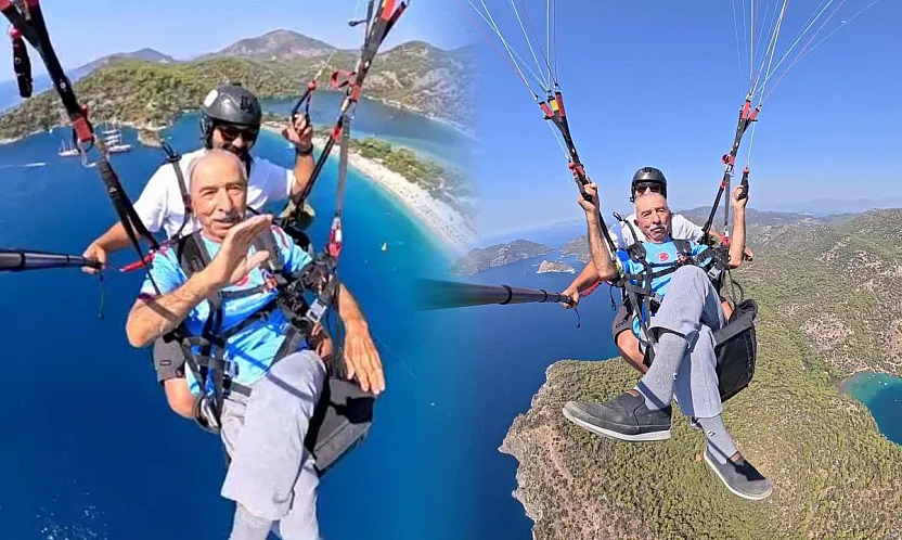 94 yaşındaki Yakup dede Babadağ'dan uçtu
