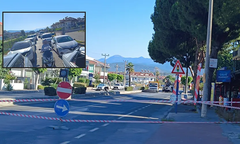 Fethiye'de yol onarımı trafiği etkiledi: Kavşakta araç kuyruğu oluştu