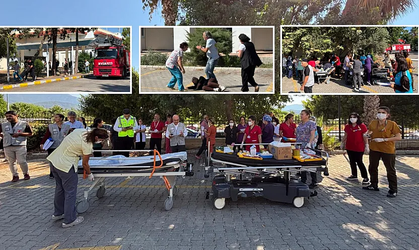 Fethiye Devlet Hastanesi'nde deprem tatbikatı: Otoparka sahra hastanesi kuruldu