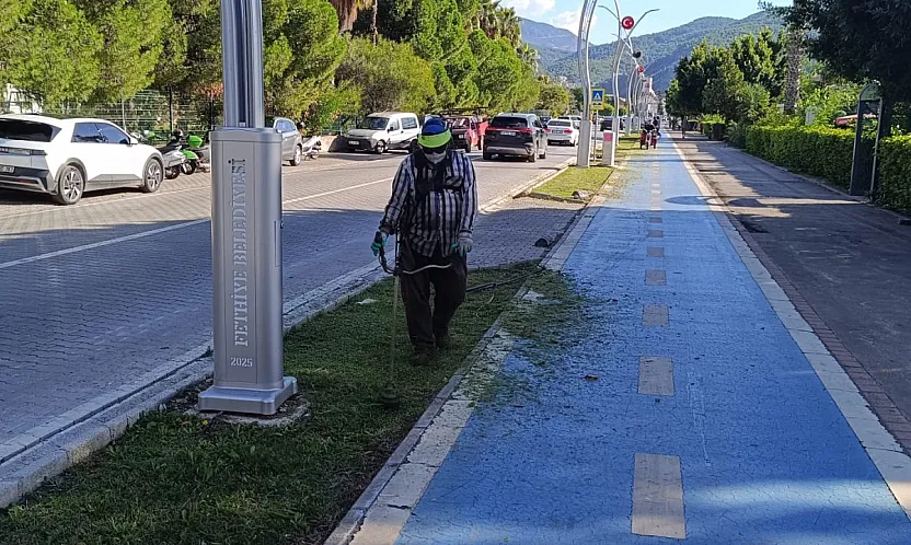 Fethiye Sahil Bandında Ot ve Çim Biçme Çalışmaları Sürüyor