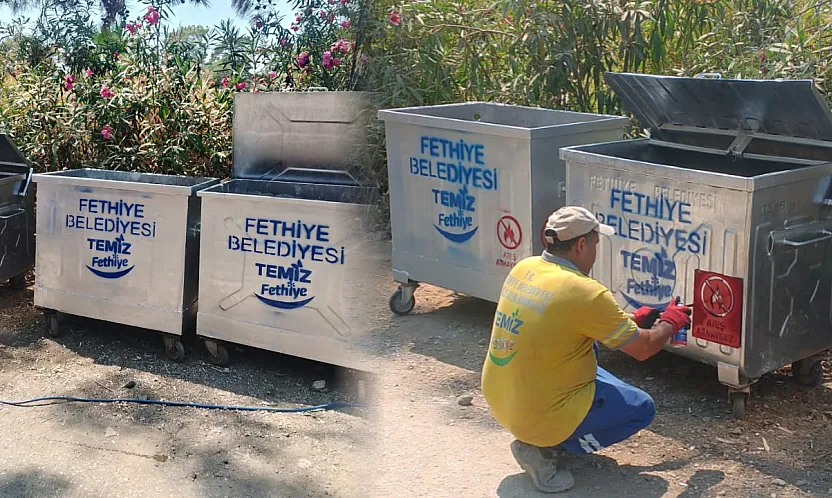 Fethiye Yarımada'da çöp konteynerleri boyandı, çevre temizlendi