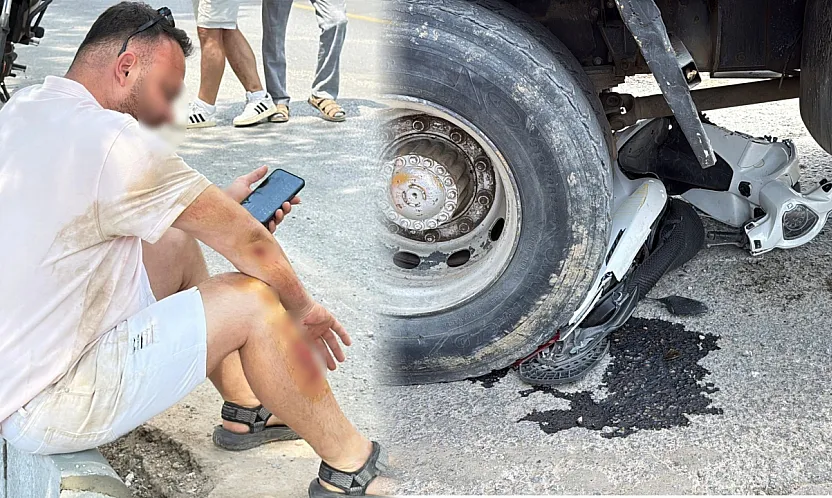 Menteşe'de motosiklet vincin altında kaldı, sürücü son anda kurtuldu