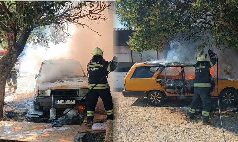 Menteşe'de park halindeki otomobil alevlere teslim oldu