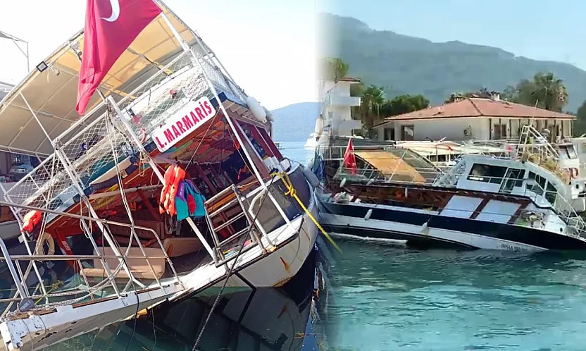 Muğla Akyaka'da tur teknesi su alarak yan yattı