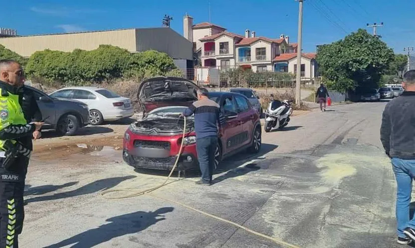 Muğla'da seyir halindeki otomobilde yangın çıktı