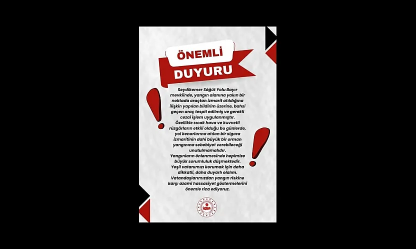 Seydikemer'de araçtan sigara izmariti atan sürücüye ceza